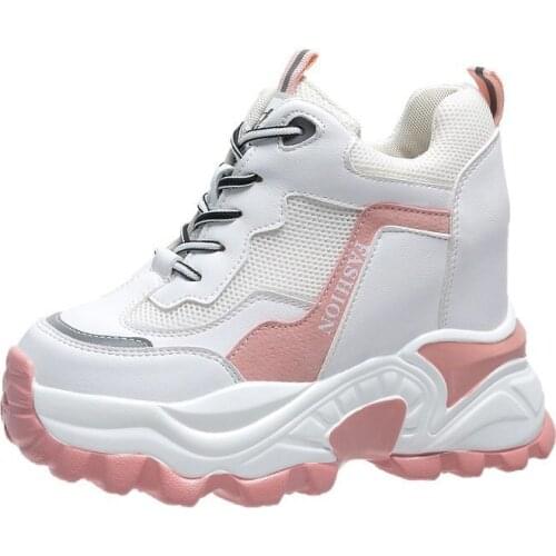 Women Heightened High Heels Chunky Platform Sneakers Height Increasing Casual Shoes Woman 2021 Autumn Thick Sole Sports Shoes