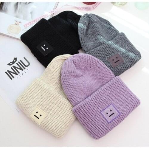 Hats Woman Winter Tide Smiling Face Wool Hat Male Winter Lovers Fund Thickening Cashmere Knitting Keep Warm Hats 2019