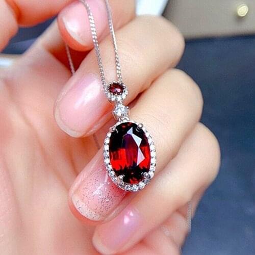 Red Crystal Ruby Gemstones Diamonds Pendant Necklaces for Women 14k White Gold Color Fashion Fine Jewelry Bijoux Party Gifts New