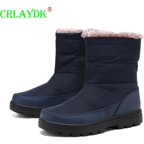 CRLAYDK Winter Fashion 2021 Couple Snow Boots Men Fur Warm Waterproof Shoes Plus Size 36-46 Botas Hombre Feminino Sneakers Man