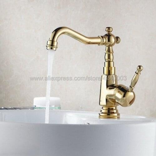 Gold Brass Deck mounted Single Handle Hole kitchen faucet Bathroom basin faucet sink Faucet Mixer Tap Kgf036