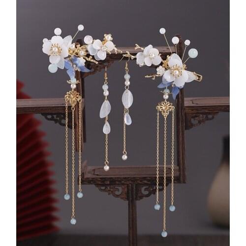 1 Set Flower Butterfuly Clip With Earring Girl HairpinTraditional Headdress Handmade Hair clip