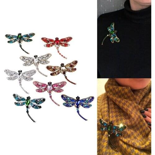 2021 Crystal Vintage Dragonfly Brooches for Women Large Insect Brooch Pin Fashion Dress Coat Accessories Decoration Cute Jewelry