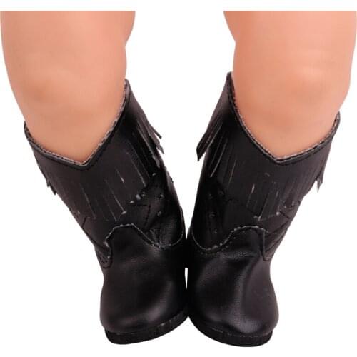 43 cm baby dolls Shoes winter black boots PU Baby toys fit American 18 inch Girls doll g240