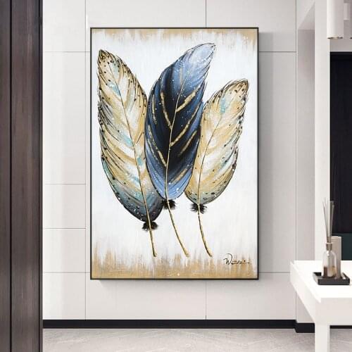 Canvas Painting Abstract Golden feather Art Oil Painting Prints on Canvas Wall Art Picture For Living Room Home Nordic Decor