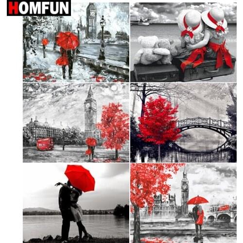 HOMFUN 3D Diamond Painting "Red woman umbrella" DIY Full Rhinestones Drill Cross-stitch Kits Square Round Diamond Embroidery