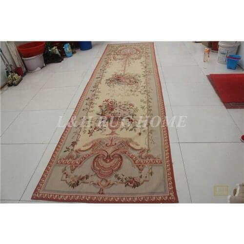 Free shipping 3.4'X12.7' Aubusson Tapestry, Aubusson woolen tapestry, handmade tapestry, Aubusson Runner carpet