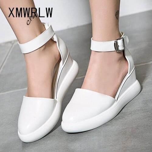 XMWRLW PU Leather Women Sandals High Heels Summer Shoes Fashion Ankle-Wrap Sandals For Women 2020 Summer Female Buckle Sandal
