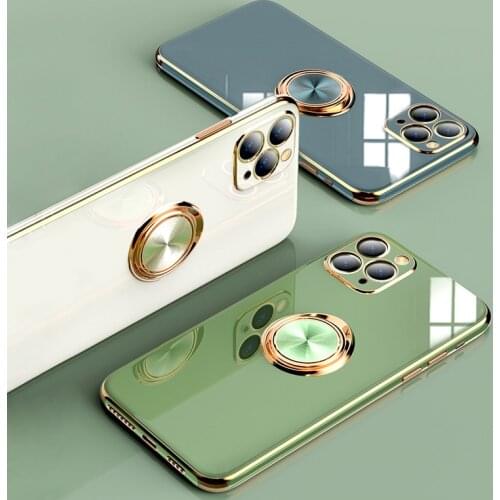 Luxury Plating Case For iPhone 12 11 Pro Max XR XS X 7 8 Plus SE 2020 7Plus 8Plus 12Pro Phone Soft Covers With Ring Holder Stand