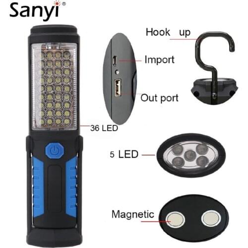 36+5 LED Flexible Hand Torch Flashlight Work Inspection Light USB Rechargeable Durable Magnetic Hook Stand USB Rechargeable Lamp