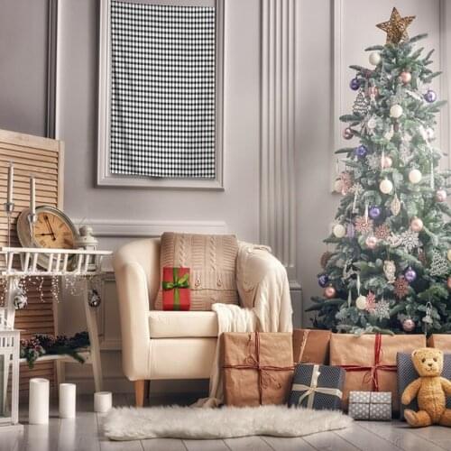 Tapestry Check Plaid Pattern Traditional Fabric Design Country Style Decor Artwork Printed Black White