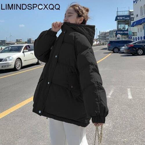 Hooded cotton jacket women Korean version loose winter new Hong Kong style Harajuku thickened bread clothing trend