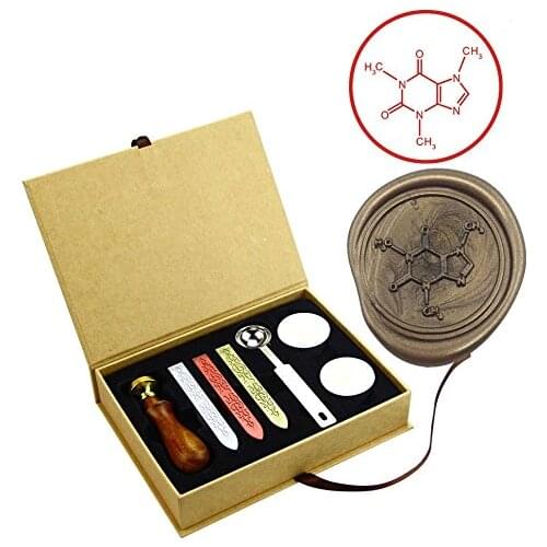 Coffee Molecular Formula Chemistry Wax Seal Stamps Kit Graduation Teachers Envelope Wedding Party Brass Stamps Wooden Handle