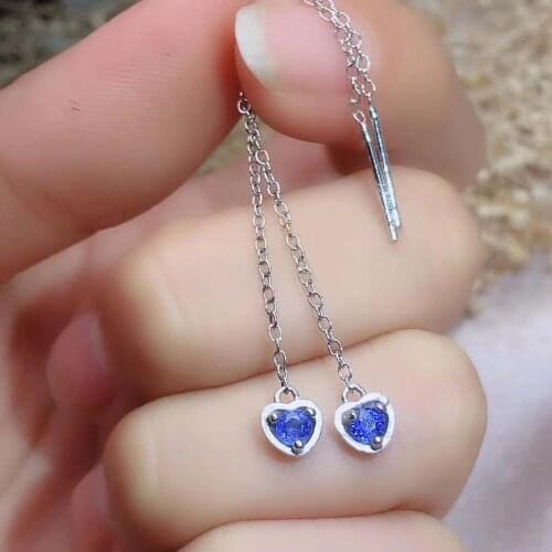 Love heart Natural Blue Sapphire Earrings 925 Sterling Silver Gemstone Stud Earrings for Women Fine Jewelry New