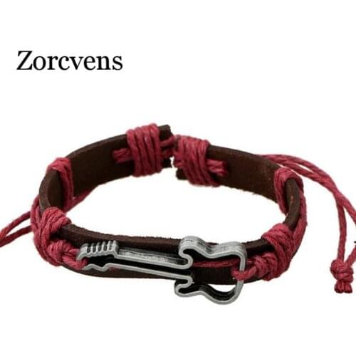 Modyle Fashion Jewelry Men Bracelet Guitar PU Leather Bracelets Casual Vintage Rock Punk Bracelet