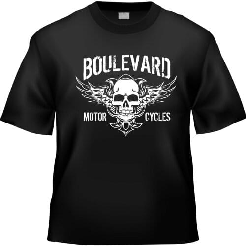 Suz Boulevard Motorcycle M109 C50 C90 Black T-Shirt Skull Wings 2019 New Fashion Brand Clothing Print O-Neck Man Print T Shirt