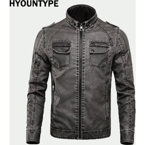 Mens Leather Jacket Fashion Stand Collar Locomotive Coat New Winter Casual Plus Size Motorcycle Jacket Male Warm Biker Outerwear