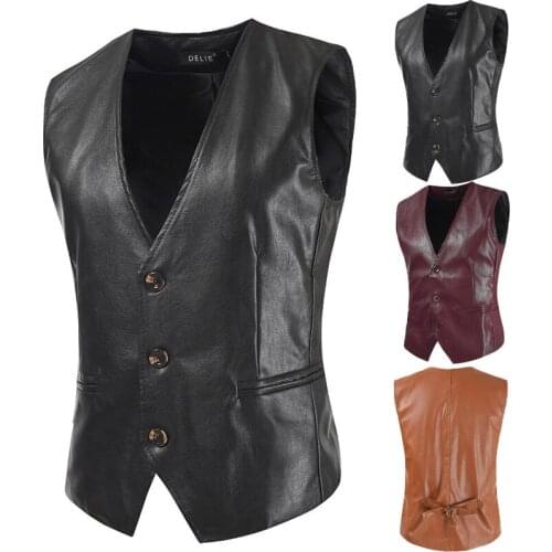 2022 Mens New Slim Fashion Leather PU Leather Vest