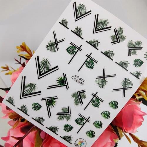 Geometry Line Stickers for nails Green Leaf Design Self adhesive Nail Art Decoraciones Sliders Foil Manicure Accessories