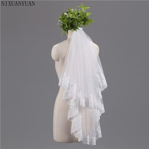 Real Pictures 1.5 Meters Long Lace Appliques Elegant Tulle White and Ivory Wedding Bridal Veil Long Wedding Veil With Comb