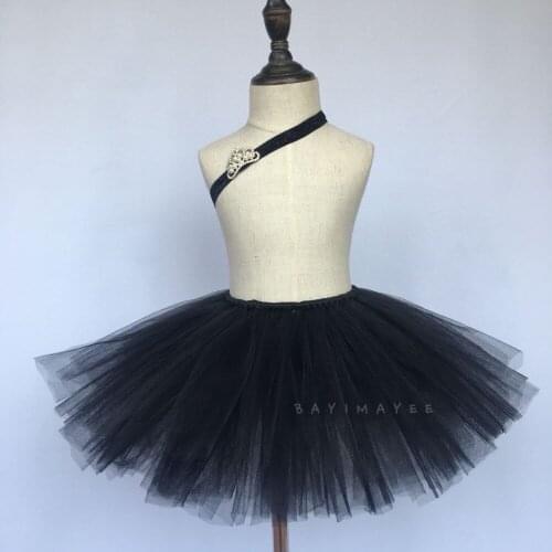 New Baby Black Tutu Skirts Girls Handmade Fluffy Tulle Ballet Pettiskirt with Crown Headband Set Kids Summer Party Costume Skirt