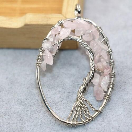 Natural 34*55mm gravel pink crystal stone chalcedony charm jades oval pendant women high grade silver-color diy jewelry B3038