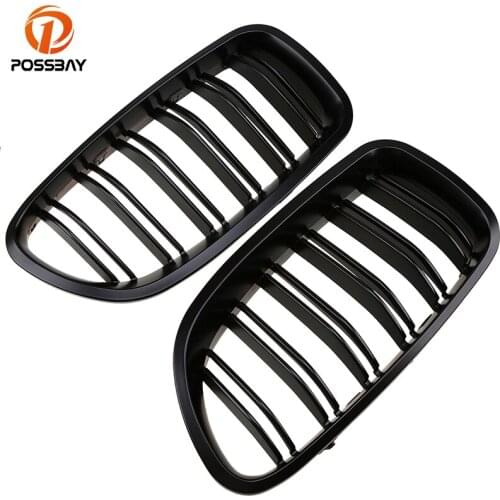 POSSBAY Matte Black Double Slats Bumper Center Grilles for BMW 5-Series F11 520i/523i/525d Touring 2010-2016 Kidney Hood Grills