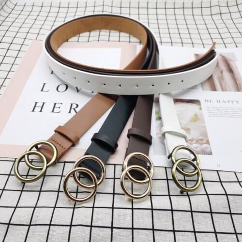Dressing Ladies Leather Professional Dress Belt New Double Round Pin Buckle Leather Wild Jeans with Narrow Fashion Students 2021
