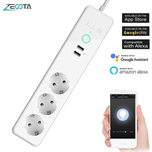 Wifi Tuya Smart Life Power Strip EU Plug Sockets USB Outlets Charger 16A Remote Control Alexa Google Home 1.8m Extension Cord