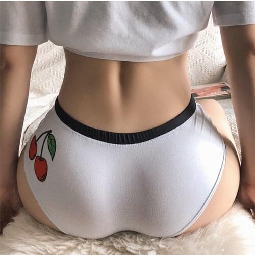 Cute Cherry Print Cotton Girls Panties Sexy Mid-Waist Kawaii Underwear Breathable Comfortable Seamless Womens Briefs Tanga