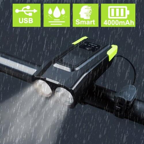 4000mAh Smart Induction Bicycle Front Light USB Rechargeable 2T6 LED Head Light with Horn 800 Lumen Bike Lamp Cycle FlashLight
