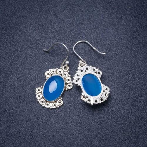 Natural Chalcedony Handmade Unique 925 Sterling Silver Earrings 1.25" Y0768