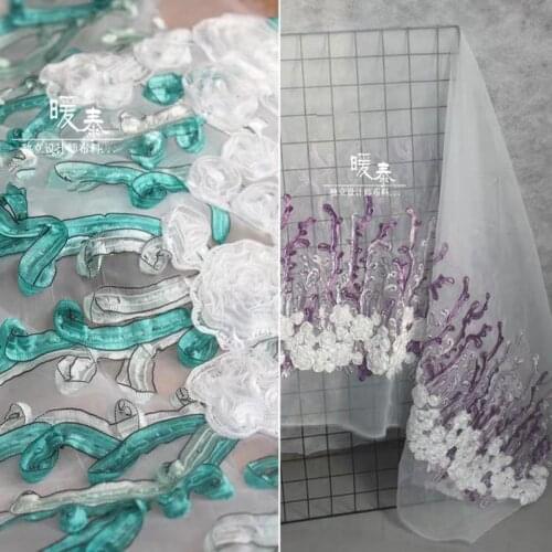 Embroidered Tulle Fabric French Organza Waterweed Pattern DIY Decor Patchwork Hanfu Gown Skirt Wedding Dress Designer Fabric