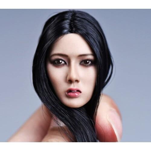 YMTOYS 1/6 Scale Asia Girl Head Sculpt Carved Model Black Long Hair Fit For 12'' 12inch Female Action Figure Body Dolls Gifts