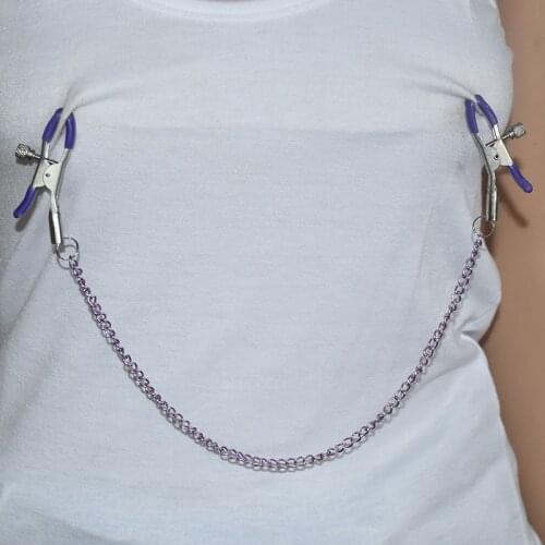Fantasy Metal Purple Chain Nipple Clamps Breast Clip Slaves Nipple Clips Exotic Accessories