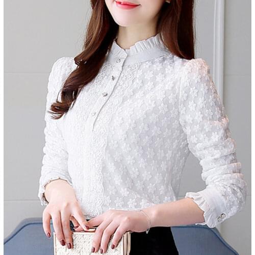 Winter New Lace Women Blouse And Shirts Turtleneck Slim Ruffles Thicken Fleece Warm Office Lady Elegant Pulls Outwear Coat Tops