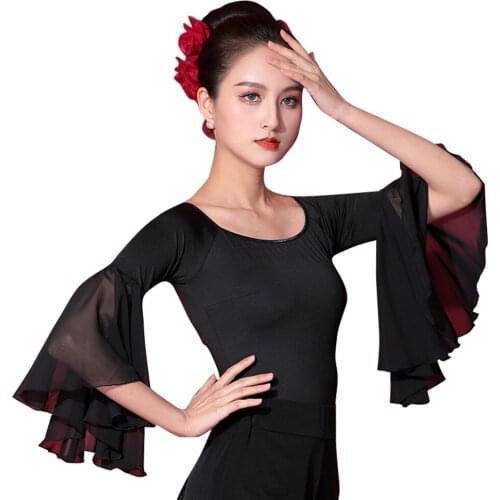 New Mesh Tops Latin Women Dance Practice Clothes Ballroom Dance Professional Modern Dance National Standard Dance Training Shirt