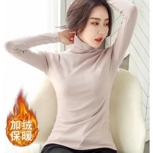 Women Turtleneck Add Velvet Winter Autumn Causal Solid Long Sleeve TShirts Basic Bottoming Women Long Sleeve Thermal Shirt