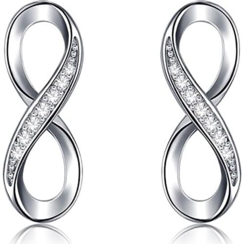 SILVERHOO Women 100% 925 Sterling Silver Stup Earrings White Geometric Zircon Romantic Fashion Gift For Girlfriend Fine Jewelry