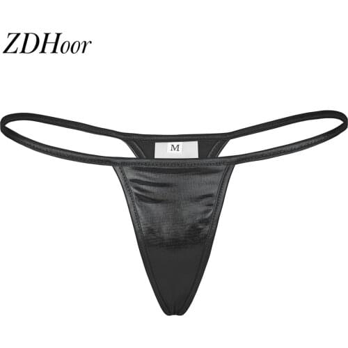 Womens Panties Faux Leather Sexy Lingerie Shiny Metallic PVC Low Rise Underpants Bikini G-string T-back Thongs Briefs Underwear