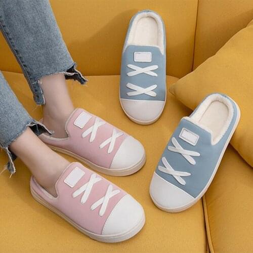 Winter Woman Non slip Casual Flats Shoes Women Slipper Warm Female Short Plush Breathable Shoes Ladies Pu Slip On Footwear