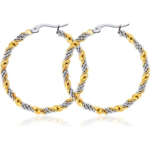 AsJerlya 1 Pair 30mm-50mm Size Trendy Gold Color Twisted Big Earrings Wholesale Jewelry Round Large Size Hoop Earrings Women