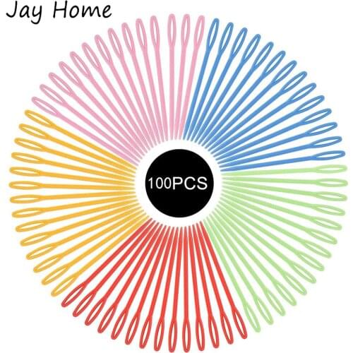 100Pcs Plastic Safety Knitting Needles Colorful Big Eye Sewing Needles for Hand Craft DIY Sewing Stitching Yarn Weaving Needles