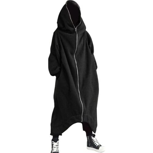 2020 Fashion Long Design Hoodies Man Long Sleeve Hooded Unisex Long Coat Zipper Fleece Lined Winter Hoodie Sudaderas Hombre