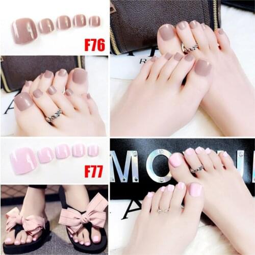 24Pcs/Set Fake Toe Nails Tips Short Square Type Manicure Toe Nail Tips Summer Decor RP