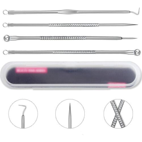 4pcs/set Dual Heads Acne Needle Blackhead Blemish Squeeze Pimple Extractor Remover Spot Cleaner Beauty Skin Care Massage Tool