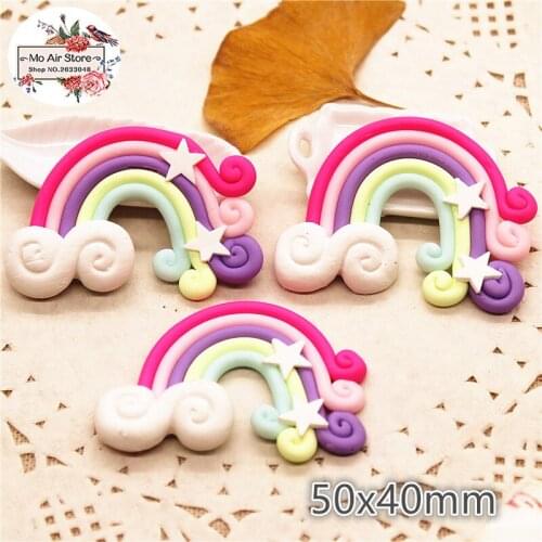 5PCS polymer clay hand made hot pink heart rainbow Art Supply Decoration Charm Craft DIY 50x40mm PC002