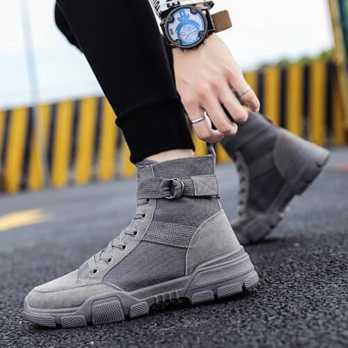 Platform Ankle Boots High Top Shoes for Men Lace Up Canvas Boots Men Casual Shoes Man Spring Autumn Non-slip Walking Boots