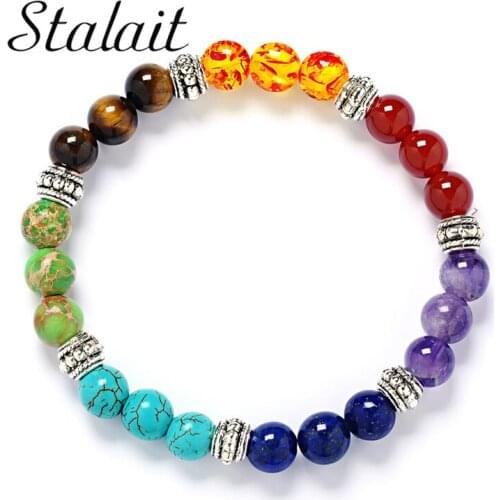 8mm Muti-color Natural Stone Bracelet 7 Chakra Healing Balance Beads Bracelet For Women Beaded Vernacular Buddha Yoga Bracelet