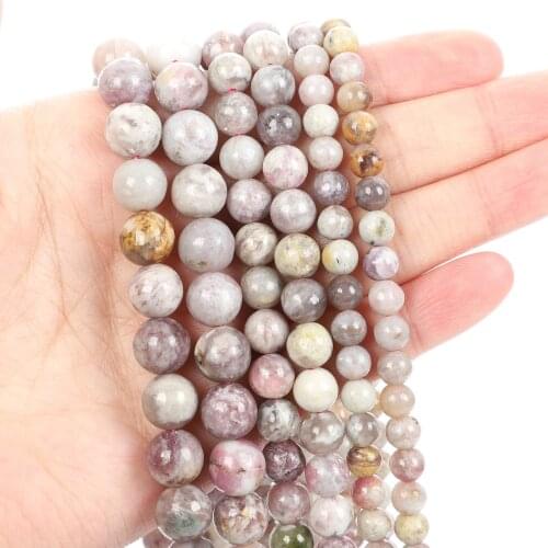 Natural Stone Beads Plum Tourmaline Round Loose Beads for Jewelry Making Needlework Bracelet DIY 4-12 MM